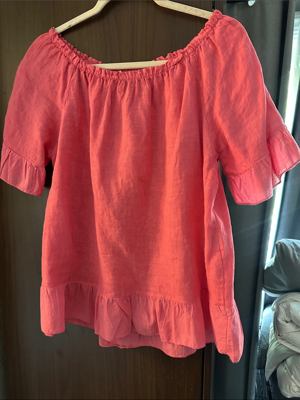 Women's Coral Off-Shoulder Ruffle Top